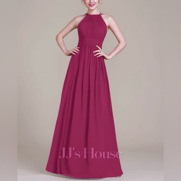 JJs House Dresses & Skirts - JJ’s House A-line Scoop Floor-Length Chiffon Bridesmaid Dress Pink Ruffle Size 8